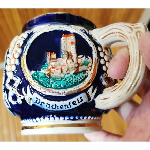 Marzi & Remy Vtg Blue German Beer Stein Punch Mug Raised Landmark Pictures #2885 - Picture 1 of 6